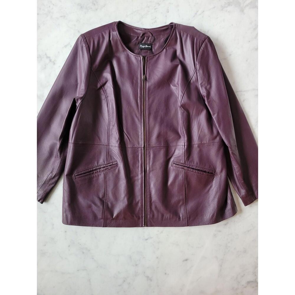 Maggie Barnes Jacket Leather Wms Plum Leather Minimal Basic Unstructured 2X 3X